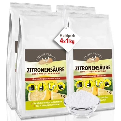 GOLDEN PEANUT Zitronensäure 4x1 kg natürlicher Entkalker Fettlöser Lebensmittelqualität E 330