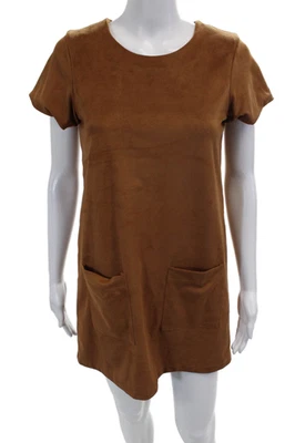 Vestido Jewel Exclusive Feminino Manga Curta Camurça Falsa Marrom Tamanho 16 - Imagem 1 de 4