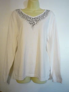 CHRISTINE ALEXANDER BAUMWOLLMISCHUNG TOP-WEISS-GR. XL-STRICK-DETAIL AUSSCHNITT-LANGARM - Bild 1 von 6