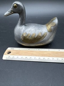 Nice Vintage Brass on Pewter Swan / Duck Trinket Box Figurine HTF - Picture 1 of 12