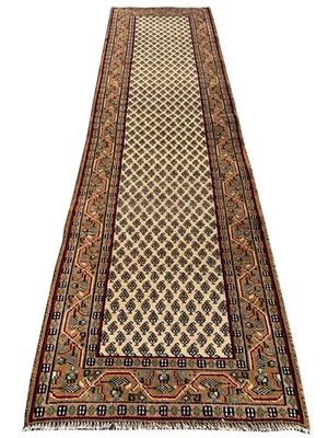 Increíble alfombra de corredor de área de lana Badam Gul Mir anudada a mano de colección 10 x 3 pies Foto 1 de 4