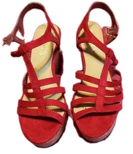 Candies Wedge Heels Sandal Style Red Suede Sandals Size 7 - Picture 1 of 4