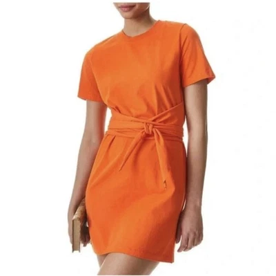 Alice + Olivia Evie Tie-Waist Orange Shirt Dress, Small - Image 1 of 4