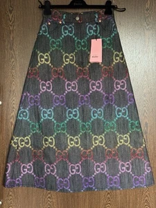 GUCCI 739177 GARDEN GG Logo Rainbow Lurex /Jeans Skirt Size: S / IT. 40 NEW - Picture 1 of 20