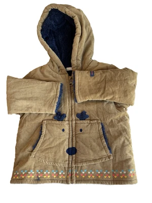 Designed in France Baby Cardigan corduroy Hooded Jacket Sherpa lining Sz-18 Mon - Photo 1/4