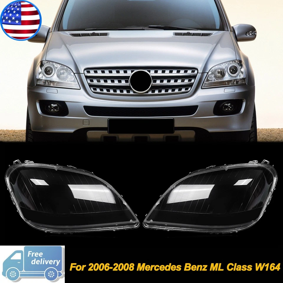 For Mercedes Benz ML350 ML500 W164 2006-2008 Pair Headlight Lens Headlamp Cover Foto 1 de 4