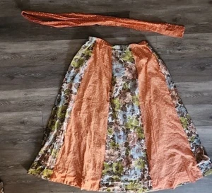 VTG ORANGE POLKA DOT CHESSA DAVIS FLORAL BOHO PEASANT MAXI SKIRT BELT  MEDIUM  - Picture 1 of 7