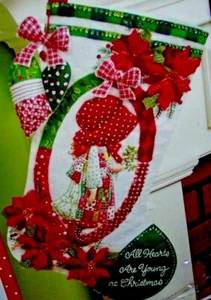 Bucilla HOLLY HOBBIE Felt Christmas Stocking Kit-RARE Poinsettia Dutch Girl OOP - Picture 1 of 3