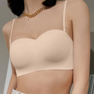 Women Bandeau Bra Sexy Strapless Wireless Traceless Chest Gathered Non Slip Bra - Picture 1 of 4