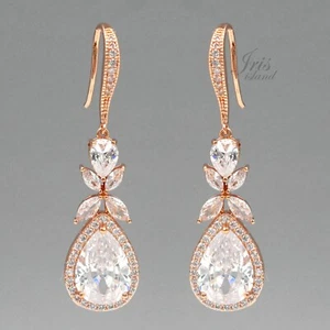 Pendientes colgantes gancho gota boda novia circonita cúbica chapados en oro rosa 9276 - Imagen 1 de 4