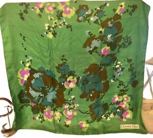 Pre-Owned Vintage Christian Dior Green Floral Tropical Scarf