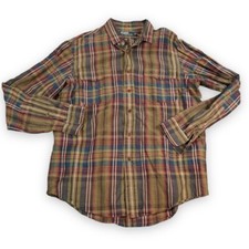 VTG Polo Ralph Lauren Shirt Mens Large Green Tartan Plaid Button Up Roll Up