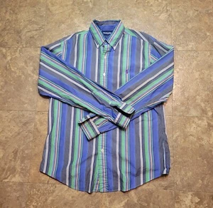 Ralph Lauren Golf Button Down Shirt Mens Medium Blue LS Custom Fit Striped  - Picture 1 of 10