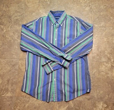 Camisa de golf Ralph Lauren con botones para hombre azul medio LS ajuste personalizado a rayas  Foto 1 de 4