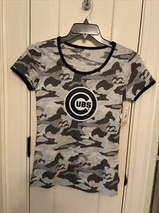 New Chicago Baseball Cubs Shirt Ladies XL Black Camo Genuine Merchandise Top - Picture 1 of 7