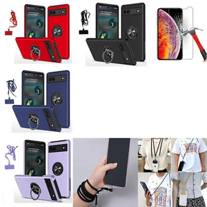Funda de teléfono para Google Pixel 6A a prueba de golpes con soporte de anillo plano + cordón cruzado - Imagen 1 de 14