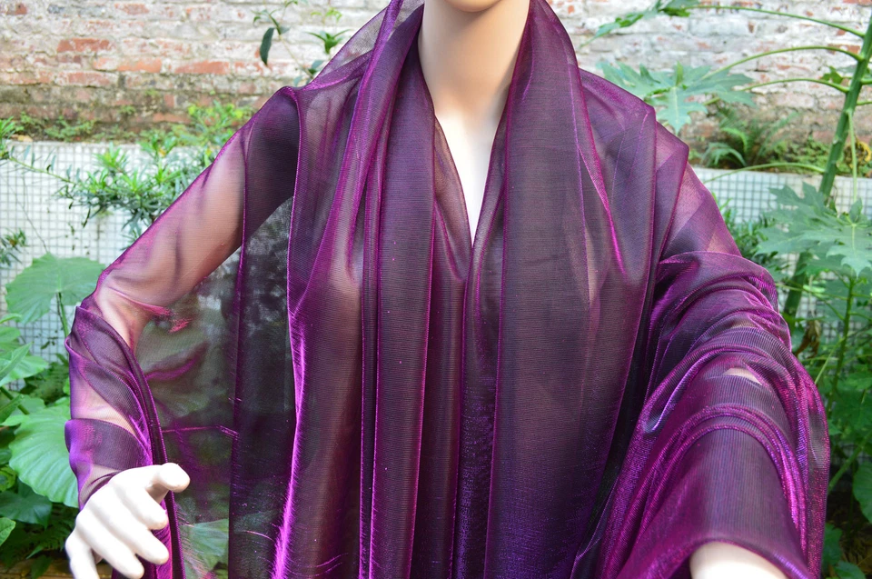 M05 Purple Black Metallic Iridescent 2 Tones Stretch Mesh Net Fabric Material - Image 1 of 4