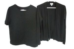 Lot of 2 Women's Black Sweater Cardigan Short Sleeve Quilt Front Old Navy M