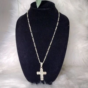 Collar Cruz Plata Hombre Cadena Colgante Estrás Cristal 15" - Imagen 1 de 11