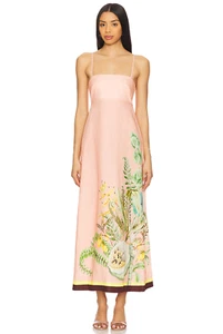 Alemais Papaya Print Strappy Sundress Linen Pink Size AU 16 / US 12 - Picture 1 of 18