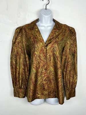 Blusa Mujer Vintage Talla M Rojo Dorado Estampado Abstracto Botón Delantero Manga Larga Años 70 Foto 1 de 4