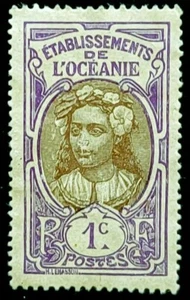 French Oceania 1913 1 centime Definitive Stamps, - Bild 1 von 2