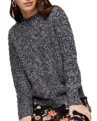 Suéter Pullover Tejido con Cable TOPSHOP Gris Brezo Cuello Alto Informal NUEVO Foto 1 de 4