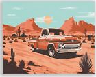Vintage Pickup Truck Ford Chevy Posters Print Gift Old Abstract Desert