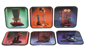 The Yorkshire Co Set of 6 Old Telephone Images 4" plastic coasters cork base - Picture 1 of 2