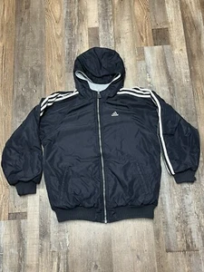 Vintage Adidas Y2K 90s Reversible Jacket Boys L Black Windbreaker Lined Youth - Picture 1 of 19