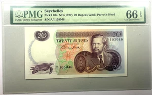 ND (1977) PMG 66 EPQ Gem Unc Seychelles 20 Rupees Banknote P#20a with Sea Turtle - Picture 1 of 2