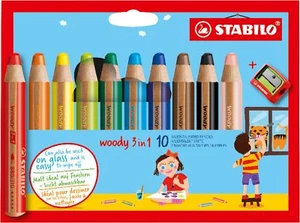 10pcs Stabilo Woody 3 In 1 Multi Talented Super Jumbo Pencils Wallet Sharpener - Picture 1 of 11