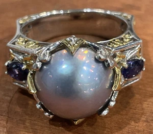 Rare Gems En Vogue Sterling Silver Purple Pearl & Multicolor Gemstone Ring 925 - Picture 1 of 9