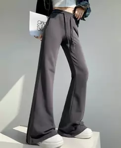 S-XL Micro Flare Drawstring Sweatpants High Waist Slim Casual Wide Leg Pants NEW - Picture 1 of 9