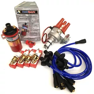 Distribuidor electrónico VW Beetle, bobina negra, enchufes cortos, cables azules, rotor rojo - Imagen 1 de 5