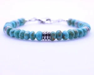 Genuine 6mm Kingman Arizona Turquoise Sterling Silver Modern Gemstone Bracelet - Picture 1 of 5