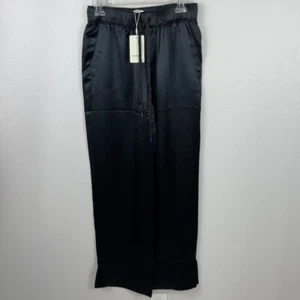 Weekend Womens Small Black Satin Shiny Casual Modern Trouser Wide Leg Pants NWT - Picture 1 of 11