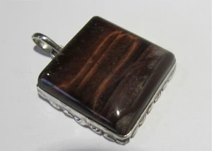 925 Silver 1" Square Cabochon Tiger Eye Pendant - Picture 1 of 4