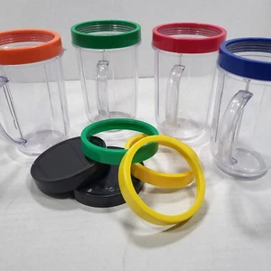 4 tazas Magic Bullet de repuesto para fiestas tazas 7 anillos cómodos para labios 2 tapas resellables - Imagen 1 de 12