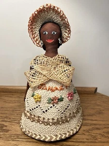 Jamaican Homemade Souvenir Doll With Woven Straw Dress & Hat ( 10 in Tall ) - Picture 1 of 11
