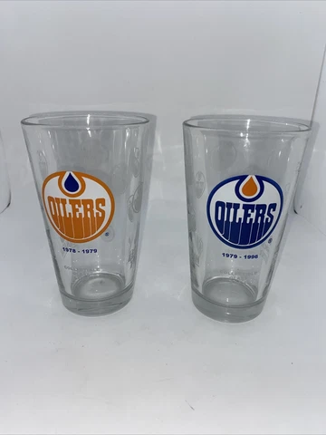 Edmonton Oilers 16oz. NHL Pint Mixing Glass Set Collectible Years 1978-79-1996 Cover