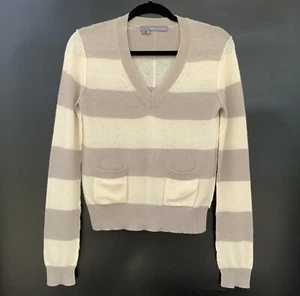 360 Cashmere Sweater Sz S Beige Striped Pockets Cropped Academia Preppy Y2K - Picture 1 of 18