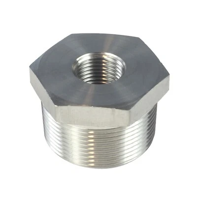 1 1/2" Male NPT to 1/2" Female NPT Hex Reducer Bushing Stainless Steel - Image 1 of 4