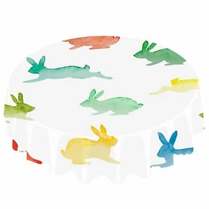 Colorful Rabbits Round TableclothHappy Easter Day Cute Bunny Water Resistant ... - Picture 1 of 7