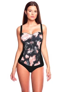 DAMEN BADEANZUG EINTEILER SCHWARZ BLUMEN GR. 40 L CUP A/B NEU  (BA6-1448-DAG-190 - Bild 1 von 1