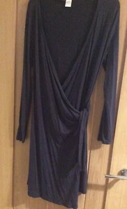 Laura Clement Redoute wrapover dress size 12/14 knee length v-neck blue - Picture 1 of 3