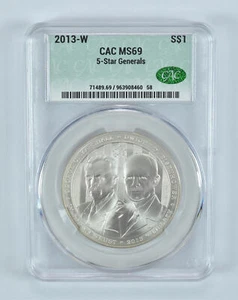 2013-W 5-Star Generals Commemorative Silver Dollar MS69 CAC - Picture 1 of 5