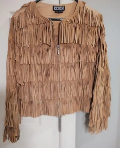 Women’s Berek Leather Fringe Jacket Hippy Retro Brn Sz M Cowgirl Southwestern - Picture 1 of 19