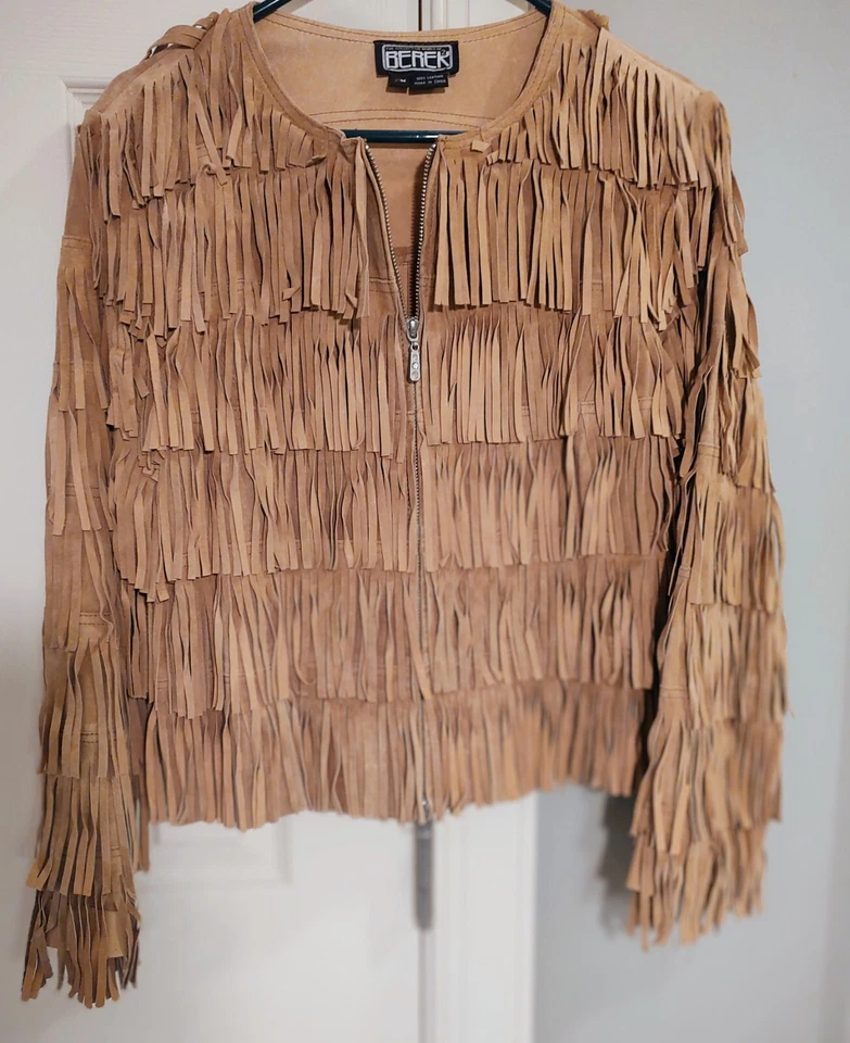 Chaqueta de mujer Berek de cuero con flecos hippy retro Brn talla M vaquera suroeste Foto 1 de 4