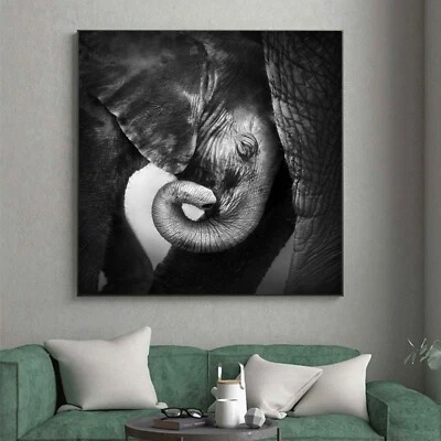 Art Silk Canvas Poster Elephant Black White Paint Modern Decor No Frame S534 - Image 1 of 4